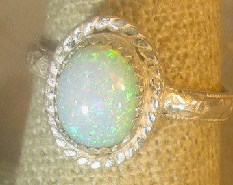 genuine Ethiopian opal gemstone handmade sterling silver ring size 7 1/2