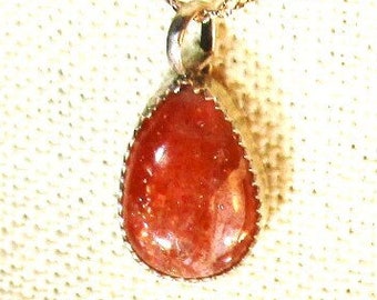 natural sunstone cabachon handmade sterling silver pendant necklace