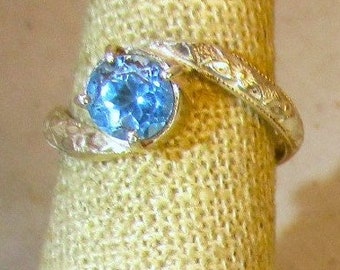 natural blue topaz gemstone handmade sterling silver solitaire ring size 6