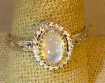 natural 6a grade moonstone handmade sterling silver solitaire ring size 10