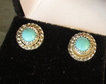 natural Arizona turquoise cabachon handmade sterling silver stud earrings