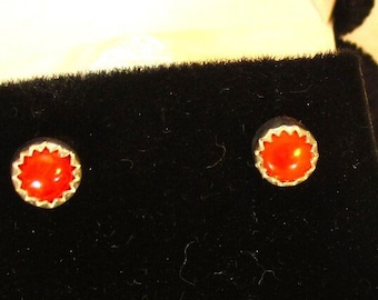 natural red Italian coral handmade sterling silver stud earrings