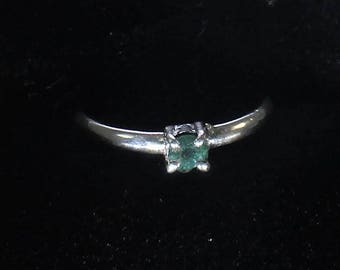 Genuine Emerald gemstone handmade sterling silver stacking solitaire ring - sz 7 - emerald ring - natural emerald - emerald jewelry