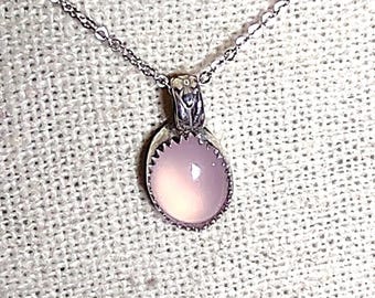 natural Brazilian pink chalcedony handmade sterling silver pendant necklace
