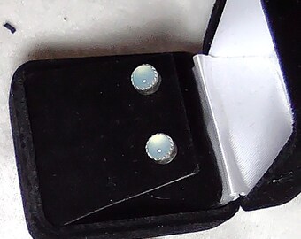 natural Peruvian blue chalcedony gemstone handmade sterling silver earrings