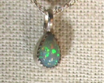 natural Ethiopian opal gemstone handmade sterling silver pendant necklace