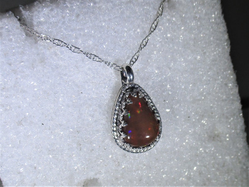 genuine Ethiopian opal gemstone handmade sterling silver pendant necklace