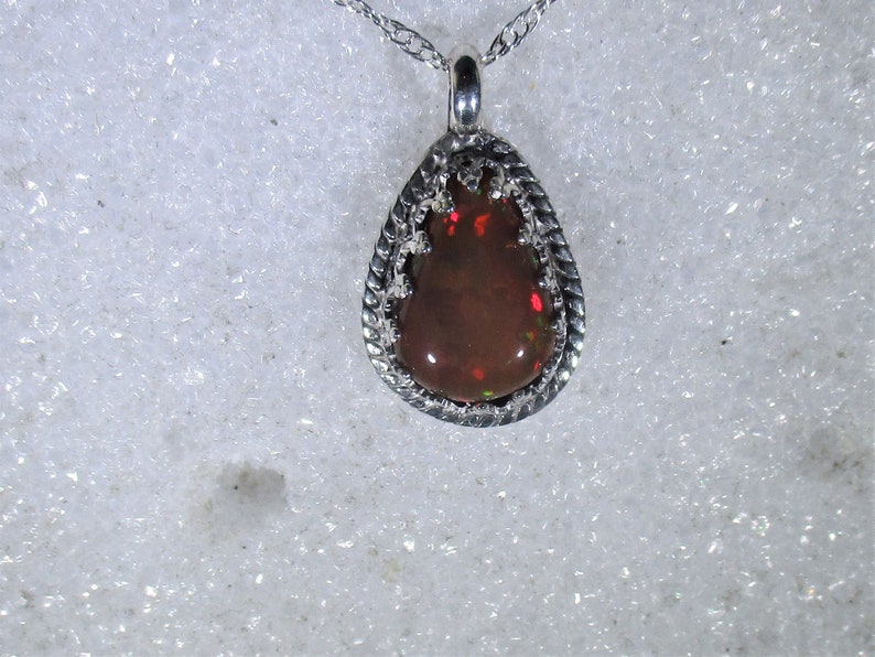 genuine Ethiopian opal gemstone handmade sterling silver pendant necklace