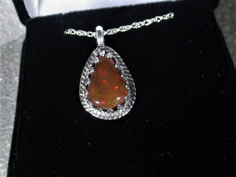 genuine Ethiopian opal gemstone handmade sterling silver pendant necklace