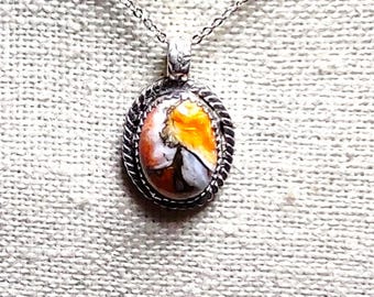 natural Orange oyster shell handmade sterling silver pendant necklace