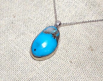 natural Ithaca peak Kingman turquoise gemstone handmade sterling silver pendant necklace