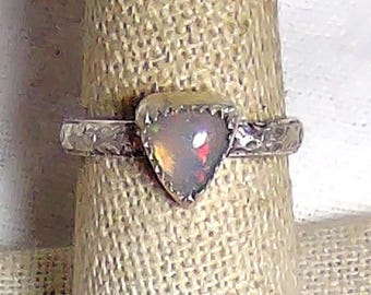 natural Ethiopian opal gemstone handmade sterling silver solitaire ring size 8 1/2