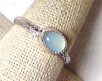 natural Peruvian blue chalcedony gemstone handmade sterling silver ring size 10