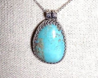 natural turquoise gemstone handmade sterling silver pendant necklace