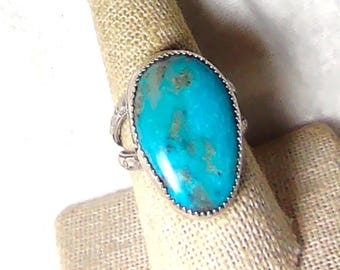 natural turquoise gemstone handmade sterling silver statement ring size 9