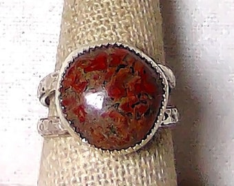 genuine 'Utah Red' dinosaur bone handmade sterling silver ring size 7 1/2
