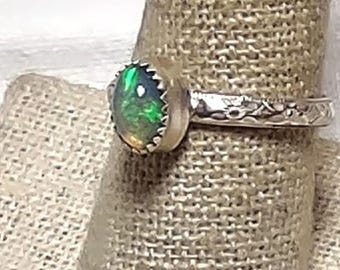 Natural Ethiopian Opal set in handmade sterling silver ring size 9 1/2