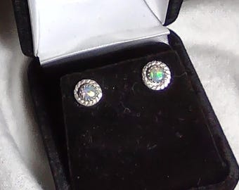 natural Australian opal gemstone handmade sterling silver stud earrings