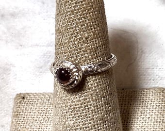 natural Mozambique garnet cabochon handmade sterling silver ring size 7 1/2