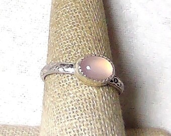 natural pink chalcedony gemstone handmade sterling silver ring size 8 1/2