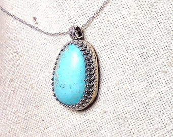 natural Sleeping Beauty turquoise gemstone handmade sterling silver pendant necklace