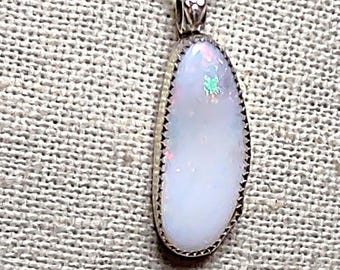 natural Australian opal gemstone handmade sterling silver pendant necklace
