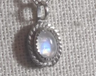 natural AAAAAA grade rainbow moonstone handmade sterling silver pendant necklace