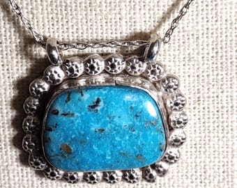 natural Kingman turquoise handmade sterling silver pendant necklace