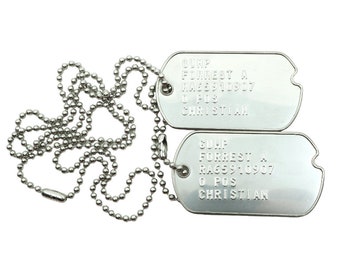 Forrest Gump Etiquetas de perro militar de acero inoxidable Cosplay disfraz de Halloween Prop