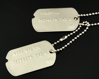 Wade Wilson "Deadpool" Stainless Steel WWII Military Dog Tag Set Wolverine Movie Prop Halloween Costume