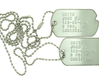 Custom Embossed Notched WWII Style Stainless Steel Military ID Dog Tags