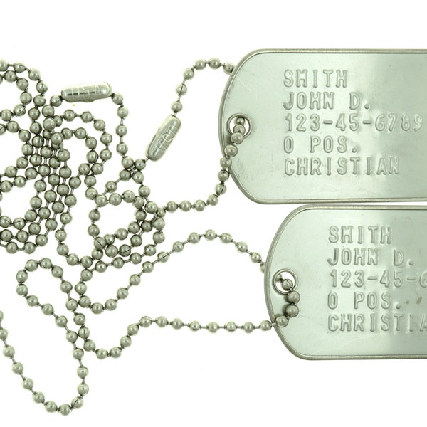 Custom Embossed Notched WWII Style Stainless Steel Military ID Dog Tags