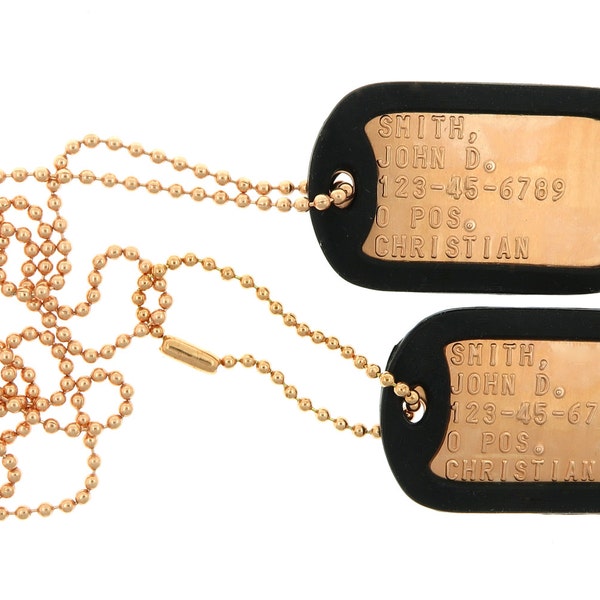 Custom Embossed Personalized Copper Military Army Air Force Navy USMC ID Dog Tags