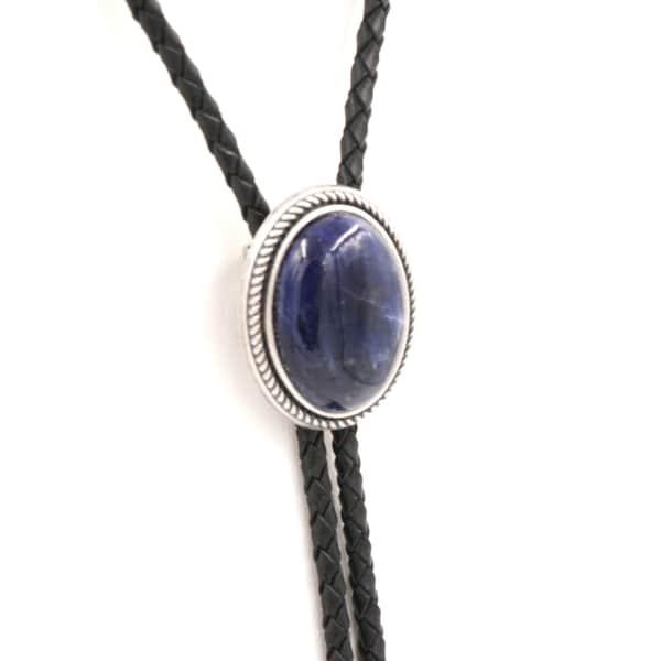 Hand Made Natural Blue Sodalite Stone Western Leather Bolo Neck Tie