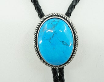 Hand Made Cabochon Oval Howlite Turquois Gemstone Western Leather Bolo Neck Tie