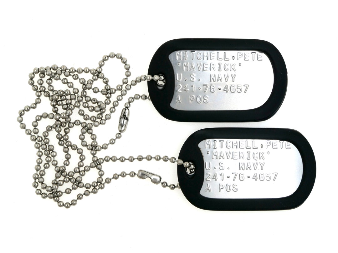 MAVERICK Top Gun Stainless Steel Military Dog Tag Set Movie Prop