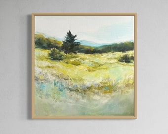 Original 20x20” Oil Painting Landscape,   Impressionist Cheery Landscape Wall Art, Square Wall Decor Living Room