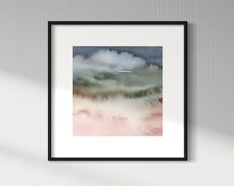 Digital Art Print, Abstract Watercolor Landscape Pink and blue, Instant downloadable Art Print