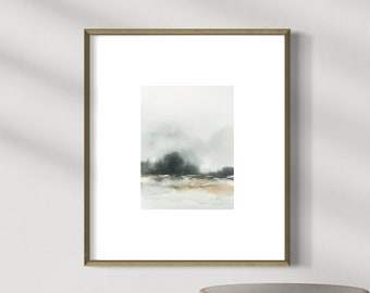 Original 9x12” Abstract Watercolor Landscape Painting,  Vertical Moody Countryside Abstract Wall Art, Neutral Artwork