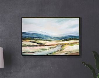 Pintura al óleo de paisaje imprimible digital abstracto grande, paisaje de impresión de arte descargable, impresión de arte de pared de paisaje abstracto, arte neutral