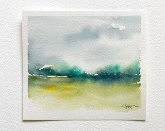 Small Watercolor Abstract Painting, Tiny Watercolor Landscape, Small Landscape Art Abstract