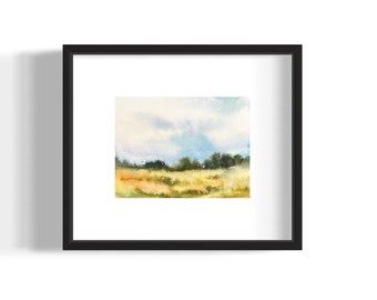 Small Original Abstract Watercolor landscape,  Abstract Blue Sky 6x8" Original Wall Art