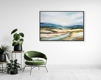 Abstract Landscape Framed Canvas Print, Original Oil Painting Fine Art Giclee Print, Impressionist Framed Wall Art