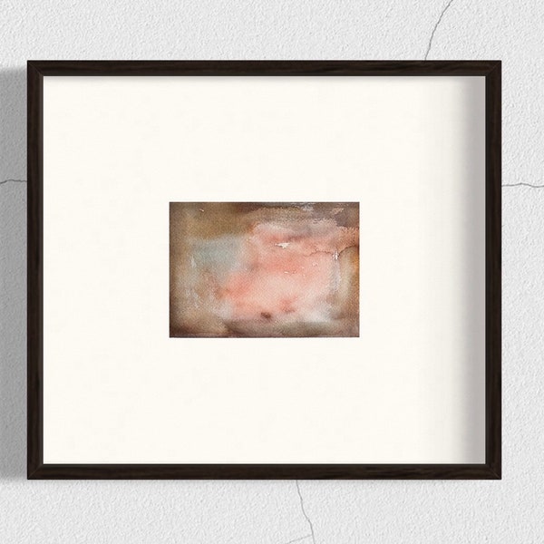 Small 5x7” Original Abstract Watercolor Painting, Pink and brown Moody Wall Art,