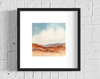 Small Original Abstract Watercolor Painting, 7x7” landscape square wall art, Desert Painting artwork