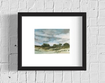 Small Original Landscape Watercolor Art, Abstract Landscape Painting, 5x7" Cloudy Scenery Painting, Modern Wall Art