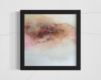 Original watercolor Abstract Painting, Square Original 7x7" abstract pink and burgundy wall art