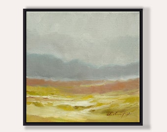 Small Original Oil Painting, Square Abstract Landscape on Canvas 8x8"