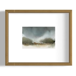 Small 4x6” Original Abstract Watercolor Landscape Painting, moody horizontal landscape, Original small accent Wall Art