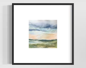 Original Abstract Watercolor Landscape, small 10x10” square abstract, Soft and Loose watercolor painting.